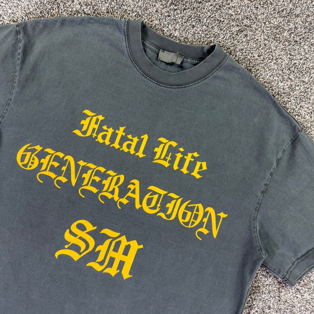 Saint Michael Fatal Life Generation SM Shirt Faded Black Yellow Mens Large